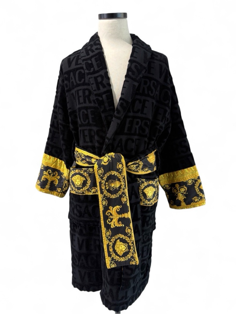 Versace Baroque Bathrobe, Unisex, Black, Size Small. Excellent Condition